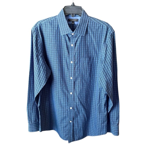 Banana Republic Non-Iron Classic Fit men’s button down cotton shirt L blue plaid - Picture 1 of 9